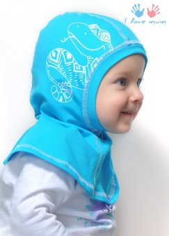 Шлемик I Love Mum, бирюзовый со змейкой